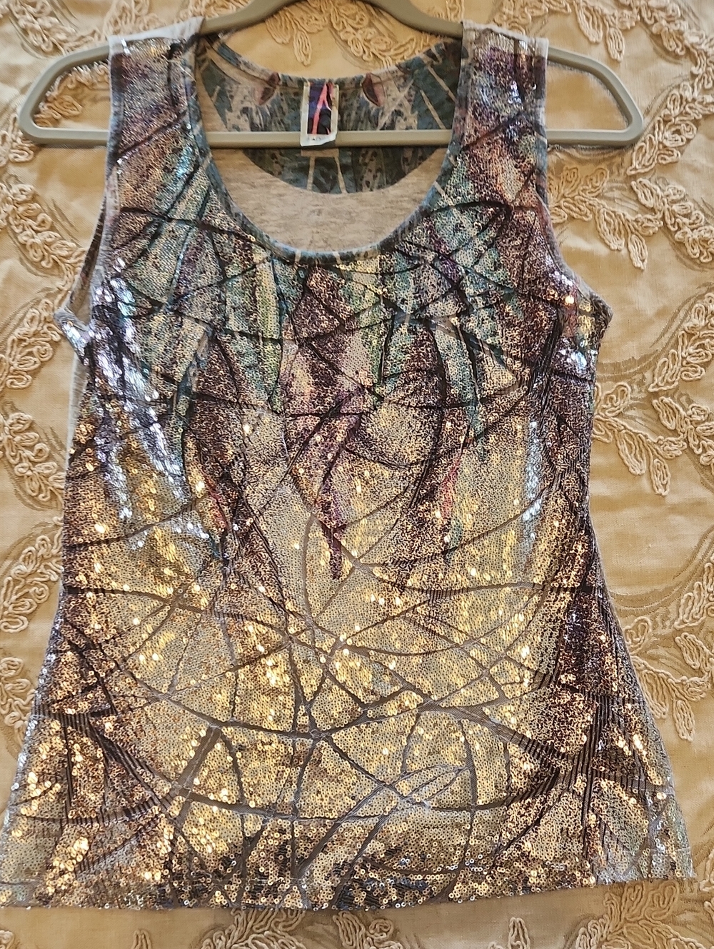 Sleeveless Sequin Embellished Tank Top - Metallic Silver
